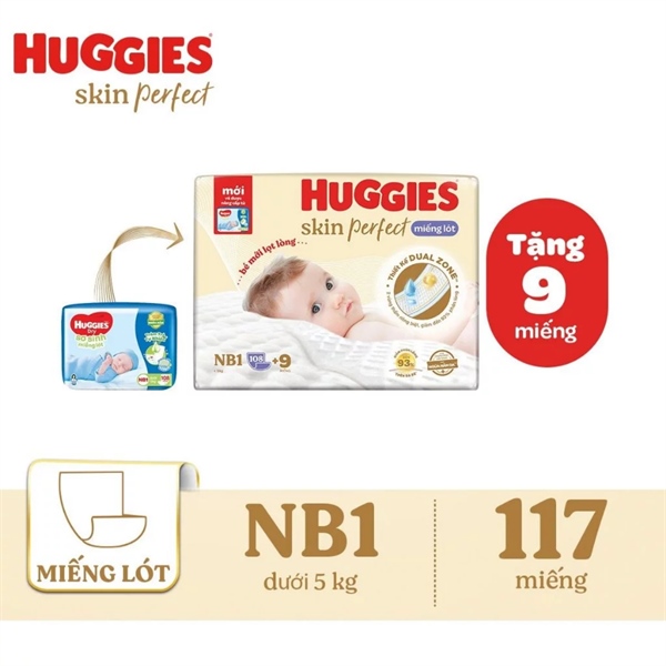 Miếng lót Huggies SKIN PERFECT NB1 108+6 (114 MIẾNG)