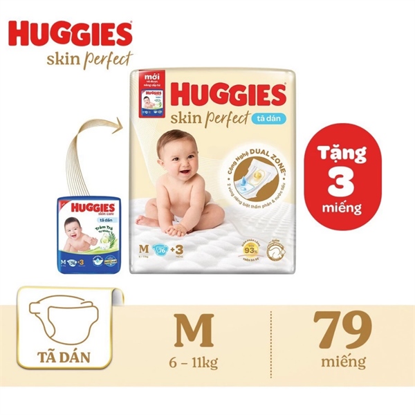TÃ DÁN HUGGIES M76+3 SKIN PERFECT MỚI