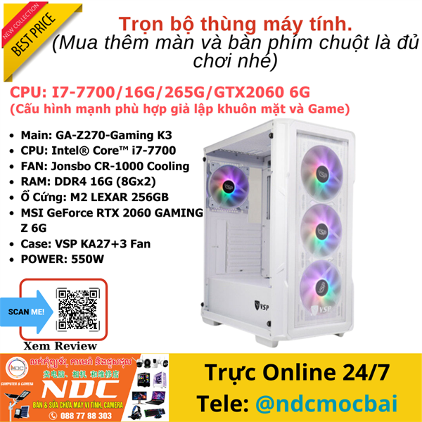 Trọn bộ PC Renew I7-7700/16G/265G/GTX 2060 (Chưa bao gồm Key,Mouse + Màn)
