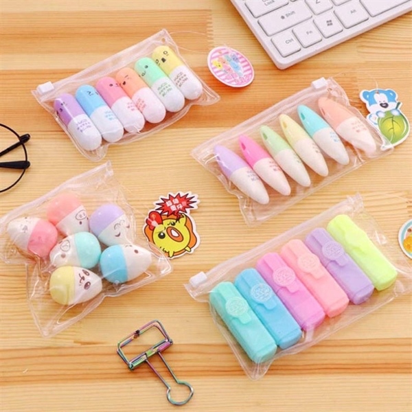 Vỉ 6 bút dạ quang đánh dấu hoạt hình