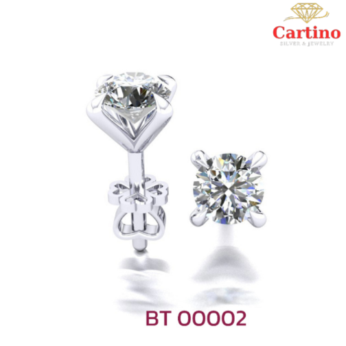 Bông tai Bạc xi kim, 4 chấu đính Kim cương MOISSANITE 6.3ly tài lộc.
