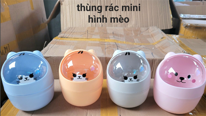 Thùng rác mini hình mèo tặng kèm sticker