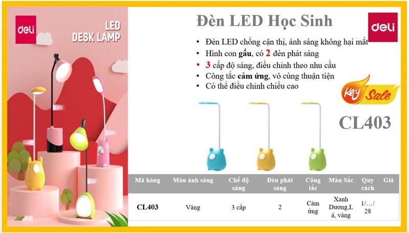 Đèn học Deli CL403 (XB, T = 28)