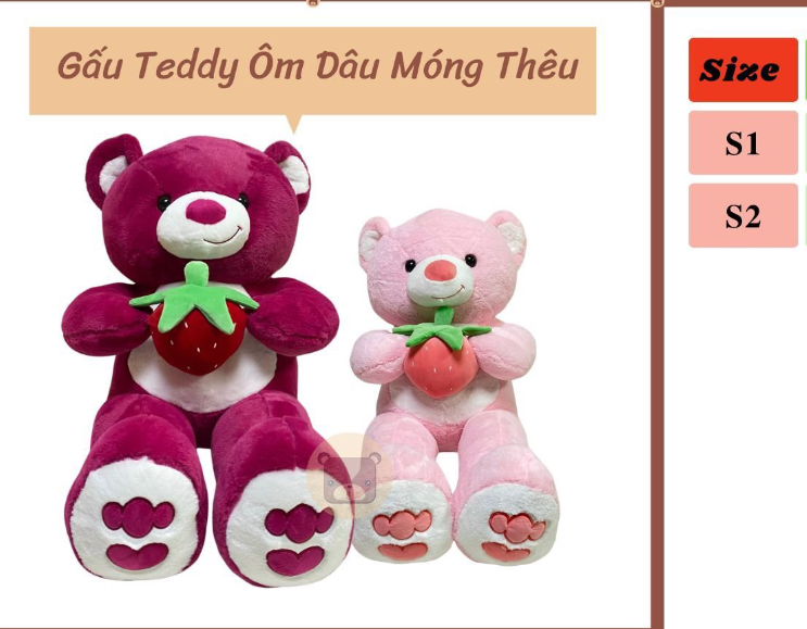 Hoa Thái- Gấu Teddy ôm dâu móng thêu số 2 90cm