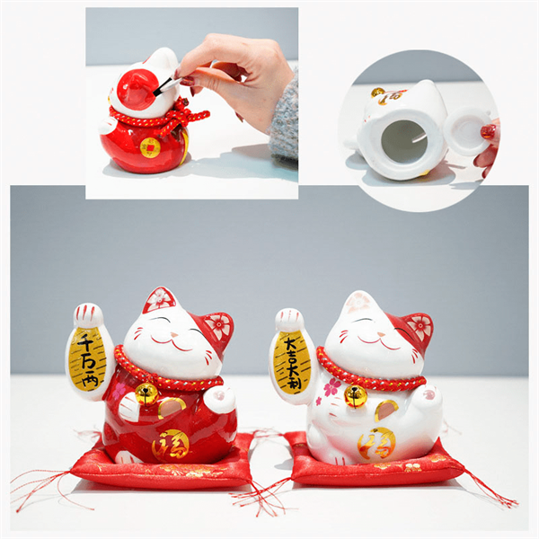 TƯỢNG SỨ CAO CẤP MÈO THẦN TÀI MAY MẮN ĐỂ BÀN ĐỂ XE OTO - 10.5CM