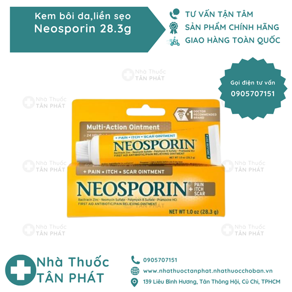 Neosporin 28.3g USA - Gel trị vết thương, vết bỏng Bacitracin,Neomycin Sulffate, Polymycin B, Pramoxine