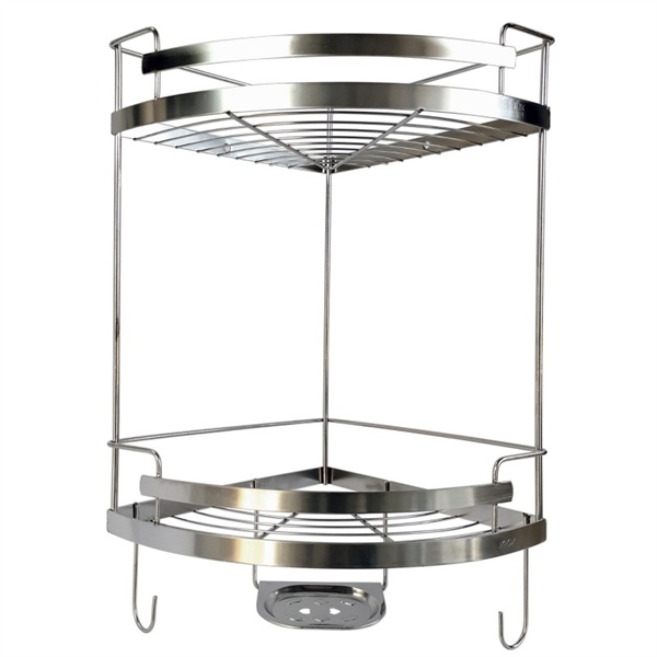 Kệ góc inox nhà tắm 2 tầng I3: thanh lưới-có khay xà bông (I)
