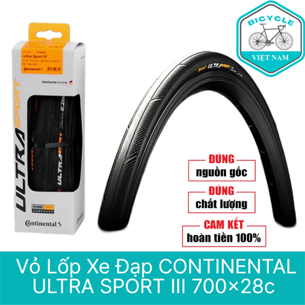 Vỏ Lốp Gấp Xe Đạp Continental Ultra Sport III 700x28C – Tank Nilon Chữ Vàng – Hàng Chính Hãng