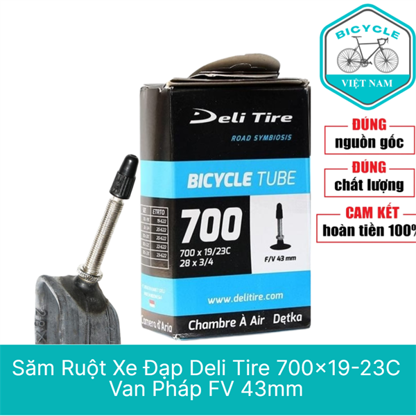 Săm Ruột Xe Đạp Deli Tire 700x19-23C – Van Pháp FV 43mm, Chính Hãng Indonesia