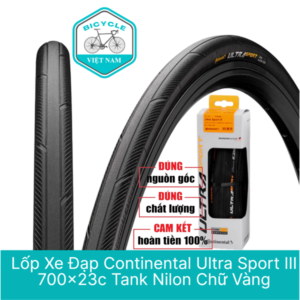 Vỏ Lốp Gấp Xe Đạp Continental Ultra Sport III 700x23C – Tank Nilon Chữ Vàng – Hiệu Suất Cao