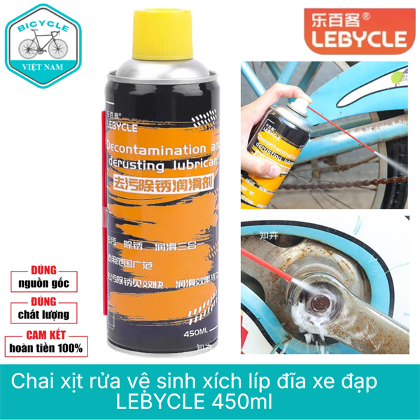 Chai Xịt Rửa Xích Líp Đĩa Xe Đạp LEBYCLE 450ml – Làm Sạch, Chống Rỉ, Bôi Trơn Hiệu Quả