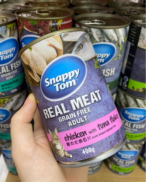 Pate Snappytom real meat vị gà và cá ngừ xé 400g (hồng)