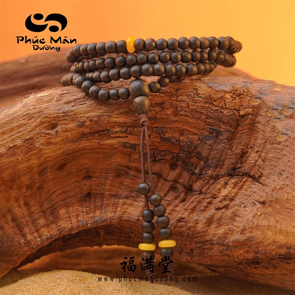 Vòng Trầm Philip 108 Hạt 3 Ly Phối Ngọc Malay