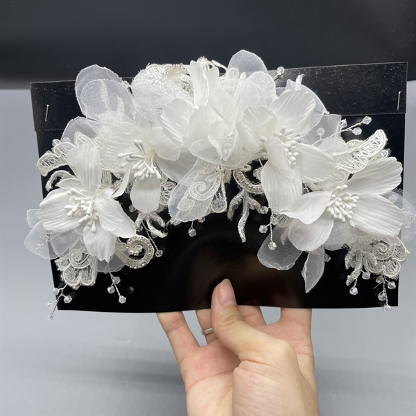 Băng đô cài tóc cô dâu hoa voan mềm kết ren nổi 3d mẫu mới