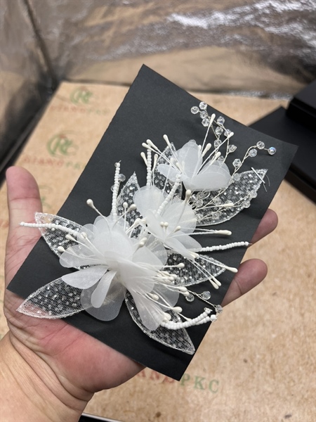 Bộ đôi hoa cài tóc cô dâu voan lá ren kim tuyến mới 2023 Giangpkc