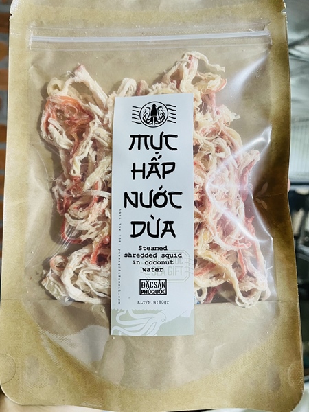PQSG mực hấp nước dừa 80gr túi giấy - Steamed shredded squid in coconut water