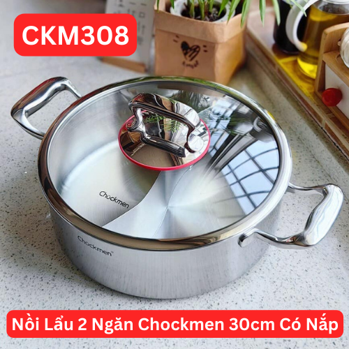 S1315 - C308 Nồi Lẩu 2 Ngăn Chockmen 30cm 7.3L Kèm Nắp CKM-ZD30HPD [T4]