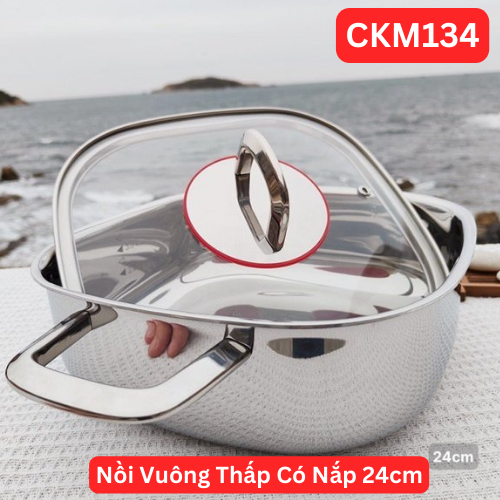 S745 - C134 Nồi Vuông 24cm Kèm Nắp - Thấp CKM-FY3L24S [T6]