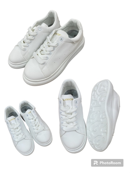 Giày Heilanhome gót da trắng chữ vàng