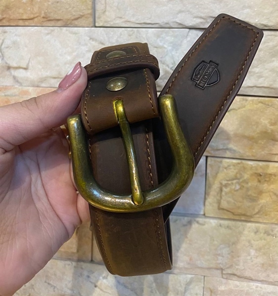 Dây nịt da sáp khóa đồng Beckman LO - NÂU SÁP 1