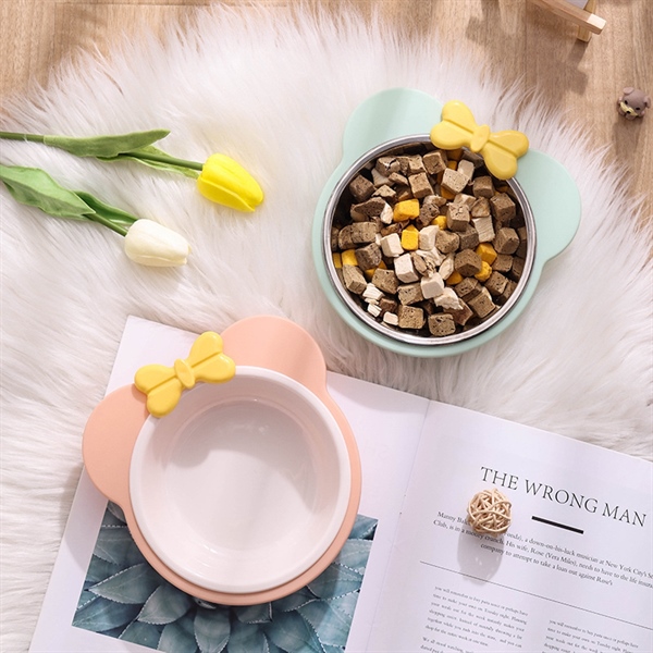 Bát ăn đơn tai gấu gắn nơ