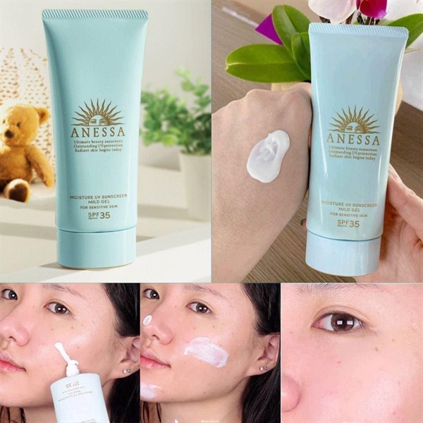 ( tách sét) Gel Chống Nắng Anessa Xanh Moisture UV Suncreen Mild Gel For Sensitive Skin SPF35 PA +++ 90g