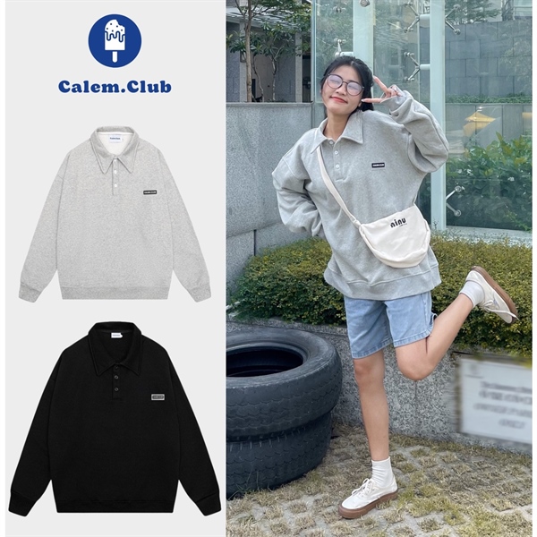 POLO TAY DÀI CALEM TEM CAO SU - ĐEN - M