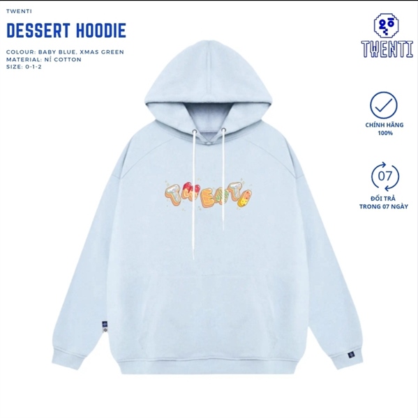 HOODIE TWENTI BÁNH KẸO - XANH BIỂN NHẠT - 0