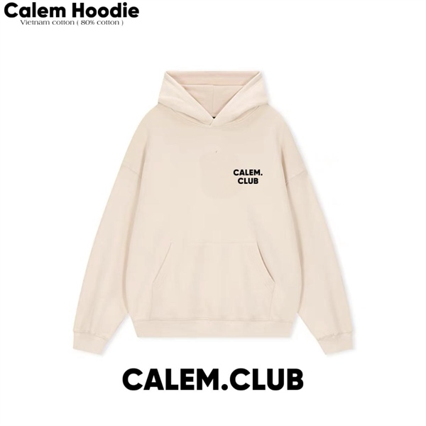 HOODIE CALEM CHỮ BASIC - KEM - L