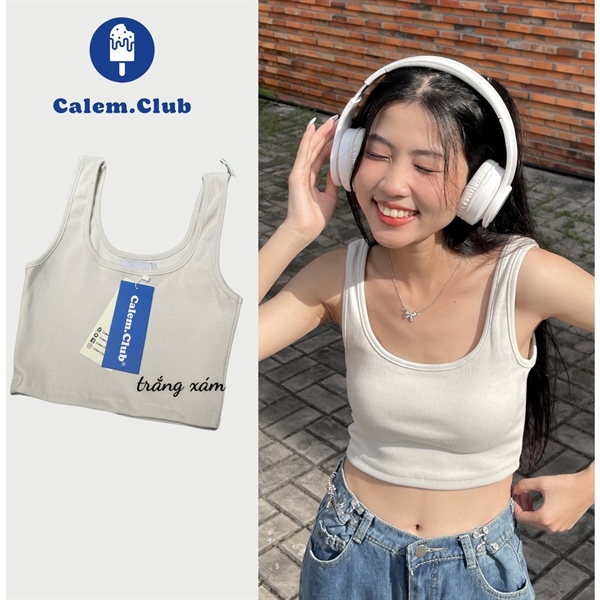 CROPTOP CALEM 2 DÂY TRƠN - TRẮNG XÁM - L