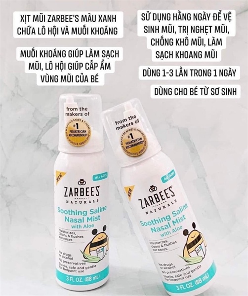 XỊT MŨI MUỐI LÔ HỘI VỆ SINH MŨI ĐẨY ĐỜM ZARBEE'S 88ML từ 0m+ air