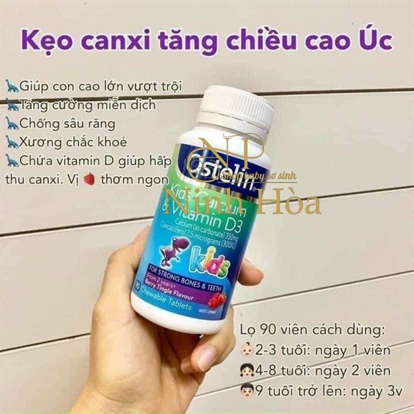 VIÊN CANXI OSTELIN KHỦNG LONG 90V CHO TRẺ 2-13 TUỔI UỐNG SAU ĂN SÁNG HOẶC TRƯA 2-4 T 1V/ NGÀY 4-8T 2V/NGÀY 9-13 3V/ NGÀY