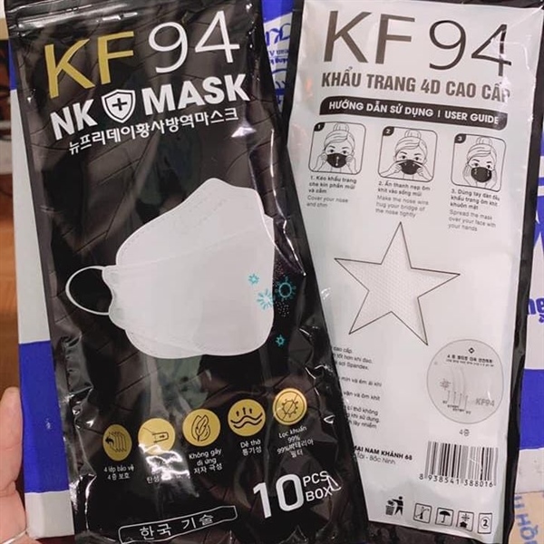 Khẩu trang 4D KF94 màu Xám/Túi 10cái