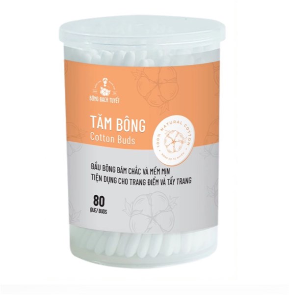 Tăm Bông Trẻ Em Cotton Buds Bạch Tuyết (Hũ Tròn/80 Que)