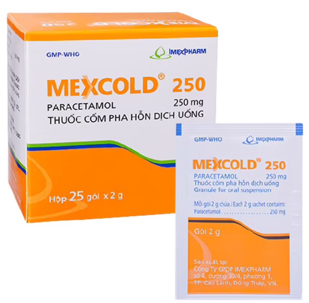 Mexcold 250 Paracetamol 250mg Gói Imexpharm (H/25g/2gr)