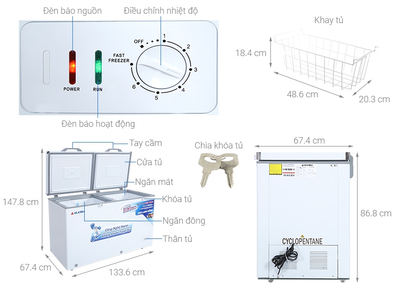 Tủ kem Alaska Inverter 312 lít BCD 5068CI 2 ngăn