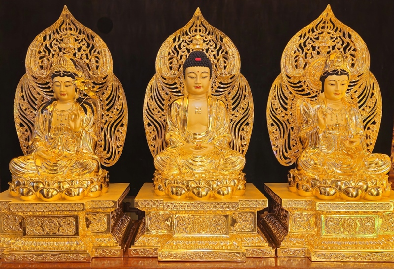 Tây Phương Tam Thánh - Màu Vàng - Đế Kim Cang - 48cm