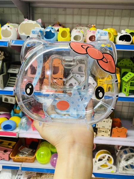 Lồng Mica Mặt Mèo Nơ Trong Suốt Có Dây Mang Hamster, Thú Cưng Nhỏ đi Chơi