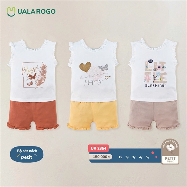 Bộ sát nách nhún bèo BG Petit Uala Rogo - Vàng