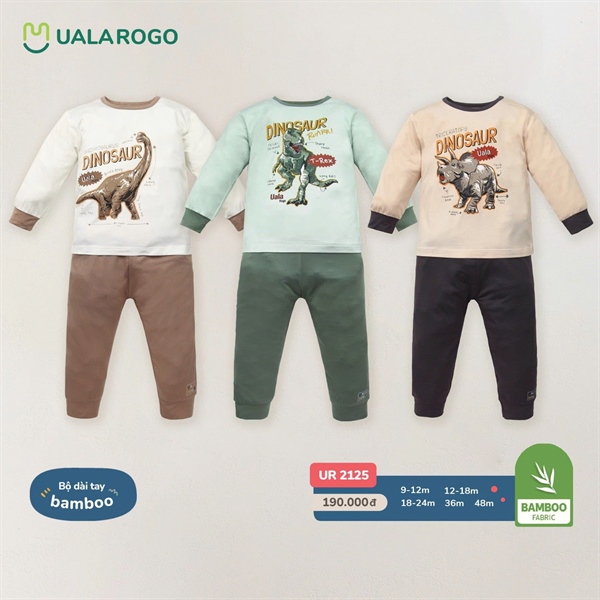 Bộ dài BT Petit Uala Rogo - hình khủng long - Trắng - Nâu
