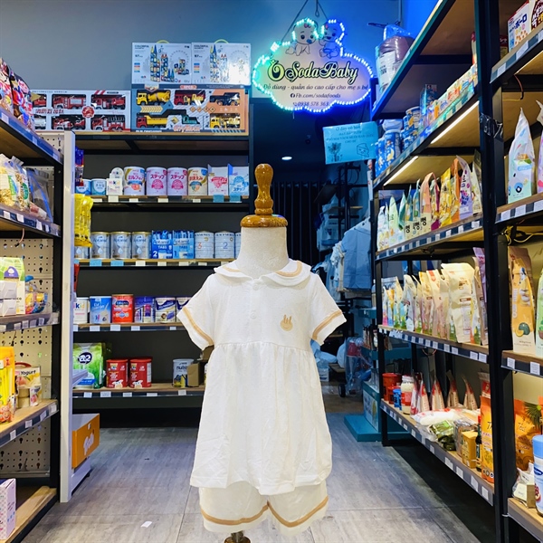 LiL Bộ cộc bé gái cổ sen ốp - Viền xanh