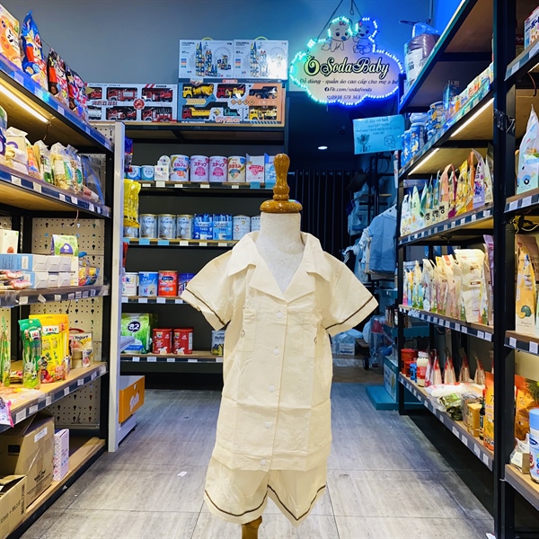 LiL Bộ pyjama cộc tay thêu túi - Xanh