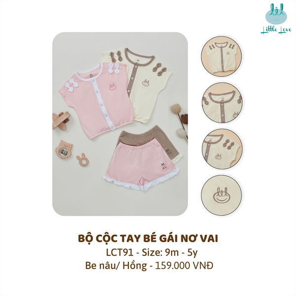 LiL Bộ cộc tay bé gái nơ vai - Hồng