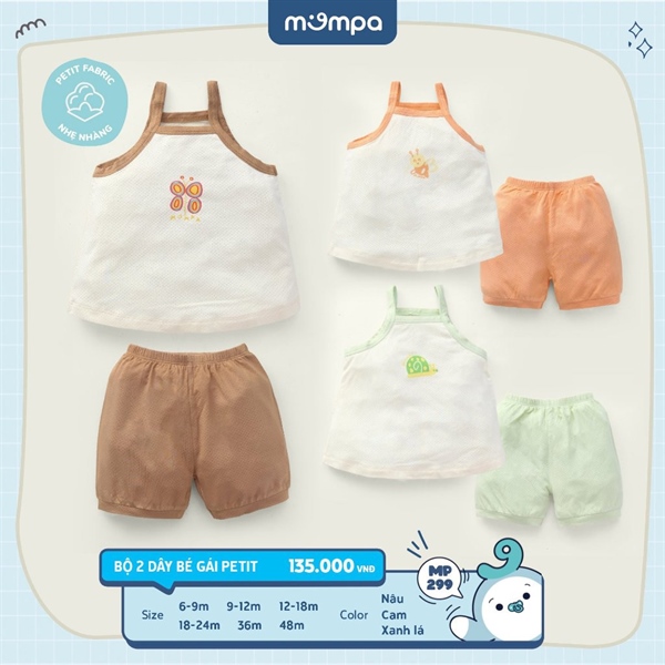 Bộ 2 dây bé gái Mompa vải Petit lỗ thoáng