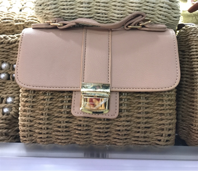 Túi hộp cói nắp da chữ nhật - Bag - Usd 12