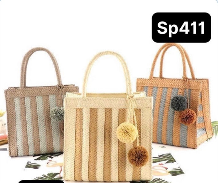 Túi cói vuông 24 cm quả bông - Sedge bag - Usd 11