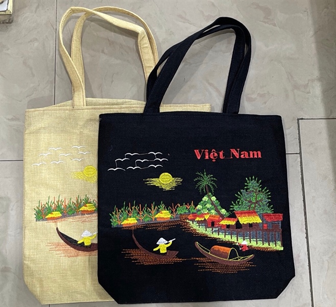 Túi vải thô đay thêu đồng quê - Embroidery bag - Usd 4.5