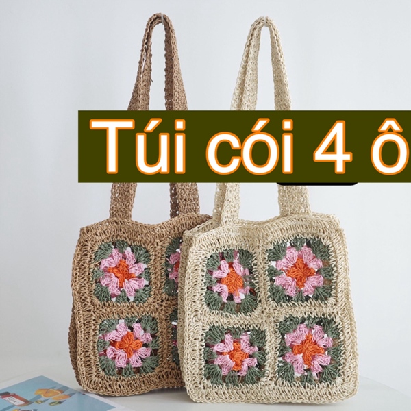Túi cói 4 ô hoa- Sedge bag - Usd 11