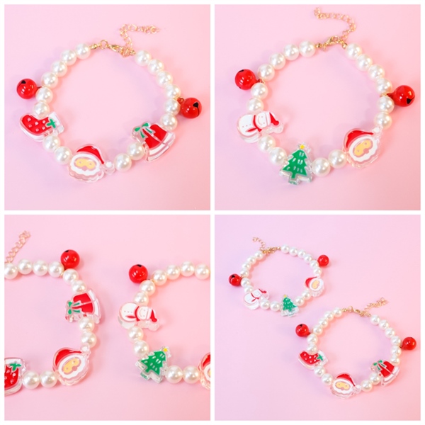 PU - Vòng cổ ngọc trai họa tiết Noel kèm 2 chuông nhỏ 25-31cm