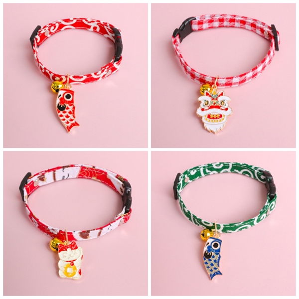 PU - Vòng cổ Tết cá mèo và lân kèm chuông nhỏ S(16-32cm)